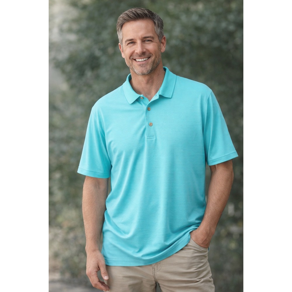 Cubavera Mens XL Turquoise Blue Textured Short Sleeve Polo Shirt Tropical Golf